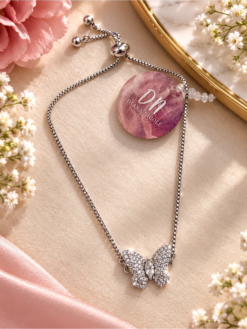 Silver Butterfly Bracelet - Sparkling Crystal Accent